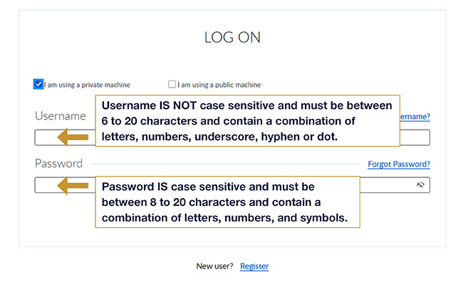 username and password settings